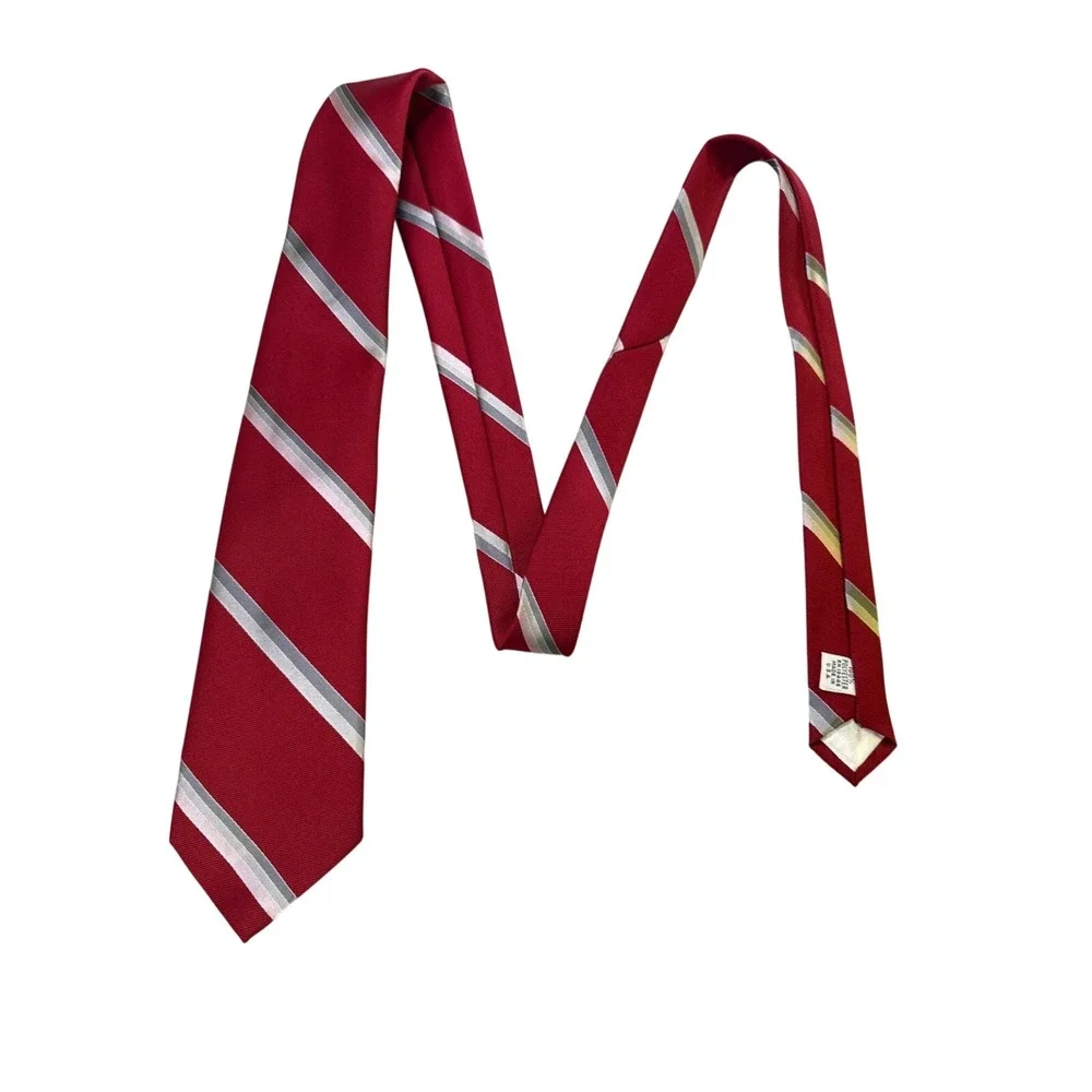 Starcy Ltd Mens Red Striped Necktie Silver‎ Grey Diagonal Stripe Made in USA